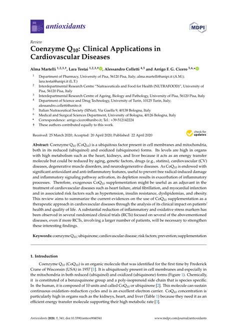 Coenzyme Q10: Clinical Applications in Cardiovascular Diseases.